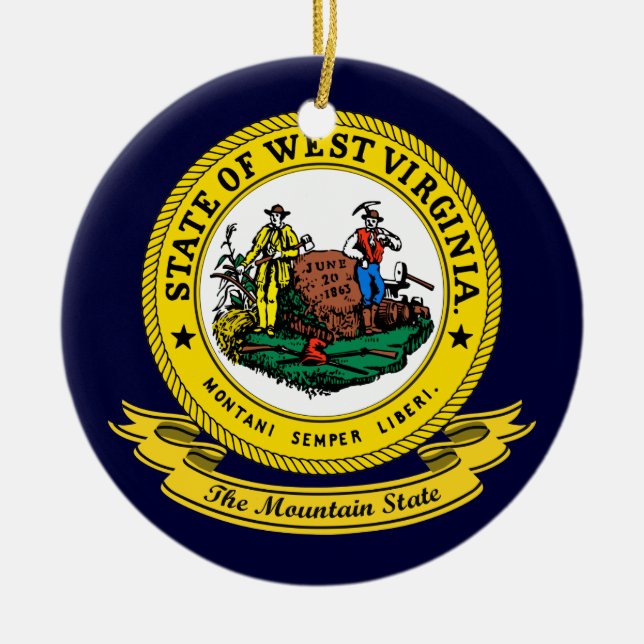 West Virginia Seal Ceramic Tree Decoration (Front)