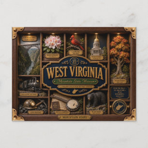 West Virginia Shadow Box 3D Figurine State Postcard