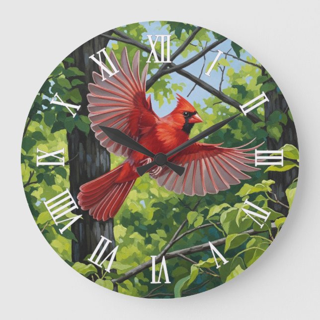 West Virginia State Bird Northern Cardinal Large Clock (Front)