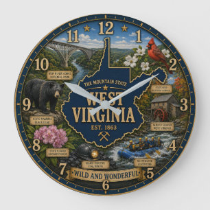 West Virginia State Mountain Appalachian Heritage Large Clock