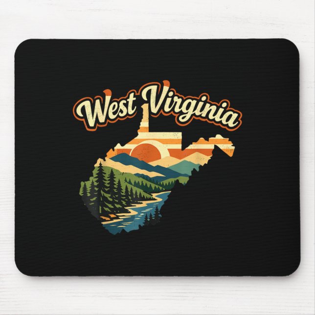 West Virginia State Retro Sunset Mountain Mouse Pad (Front)