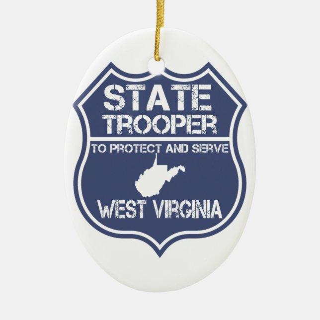 West Virginia State Trooper Protect And Serve Ceramic Tree Decoration (Front)