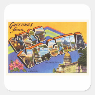 West Virginia State WV Old Vintage Travel Postcard Square Sticker