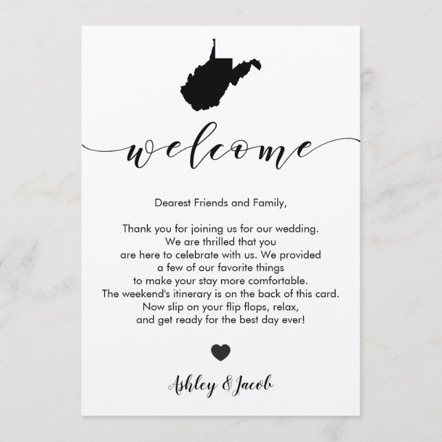 West Virginia Wedding Welcome Letter & Itinerary Programme (Front)