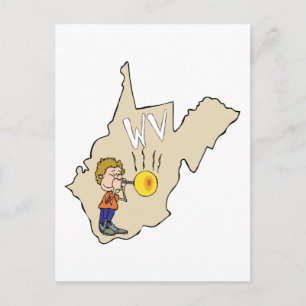 West Virginia WV Map with Glass Blowing Cartoon Postcard