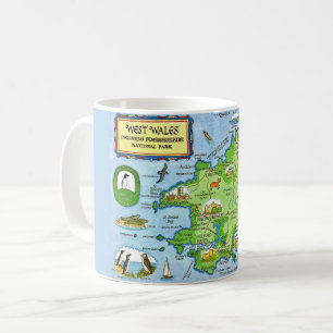 West Wales Vintage Map Postcard Coffee Mug
