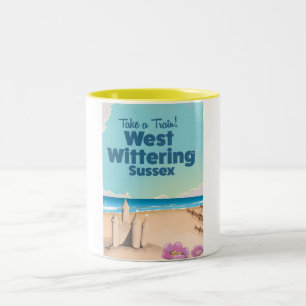 West Wittering Sussex beach vintage travel poster Two-Tone Coffee Mug