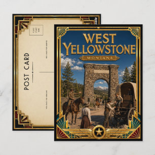 West Yellowstone Montana Vintage Art Deco Golden Postcard