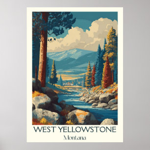 West Yellowstone MT Vintage Winter Ski Art Poster