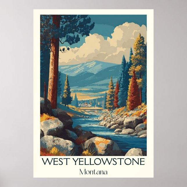 West Yellowstone MT Vintage Winter Ski Art Poster (Front)