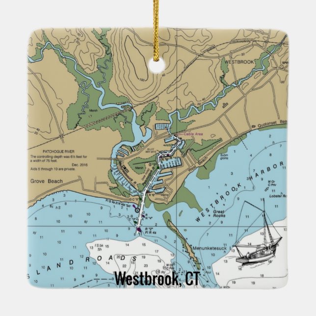 Westbrook CT Nautical Chart Ceramic Ornament (Back)