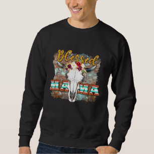 Westen Boho Cow Bull Skull Blessed Mama Cowgirl Ro Sweatshirt