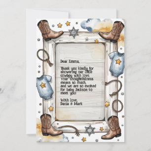 Western A Little Cowboy Is on the Way Baby Shower  Thank You Card