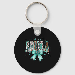 Western abuela bow cow teal turquoise feathers key ring