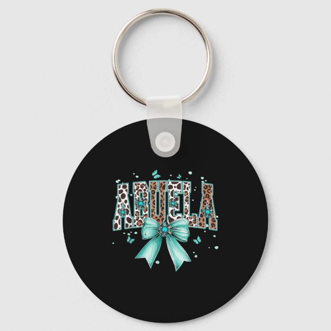 Western abuela bow cow teal turquoise feathers key ring (Front)
