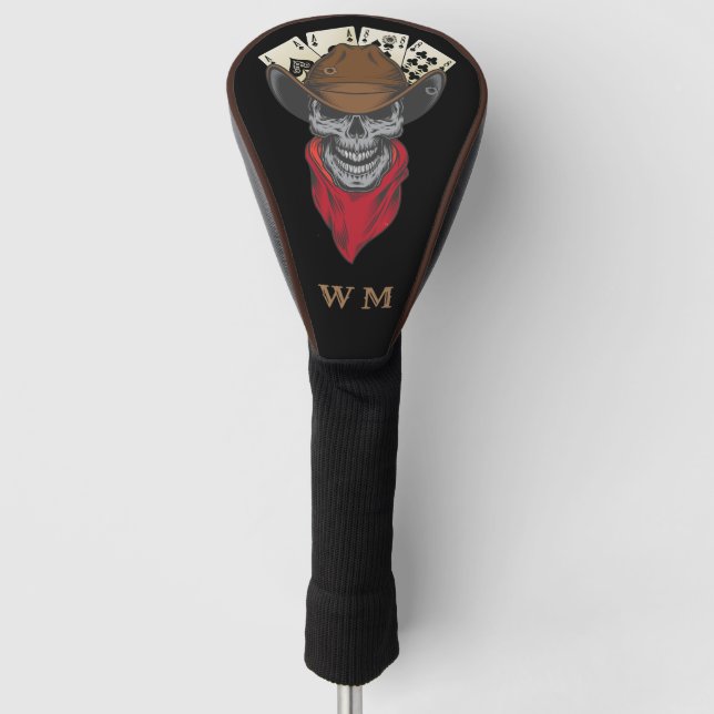Western Aces N Eights Cowboy Skull Monogram Golf Head Cover (Front)
