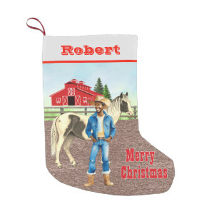 Western Adult Cowboy with Horse and Barn  Small Christmas Stocking