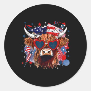 Western America Cow Happy 4th Of July Cow Lover  Classic Round Sticker