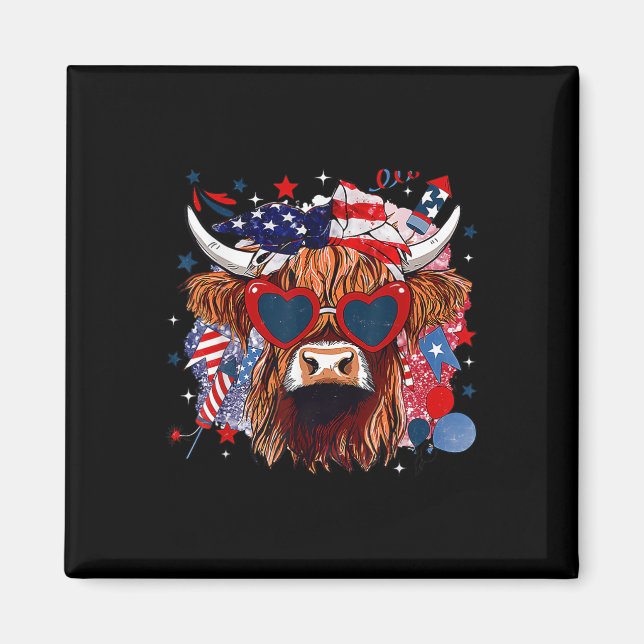 Western America Cow Happy 4th Of July Cow Lover  Magnet (Front)