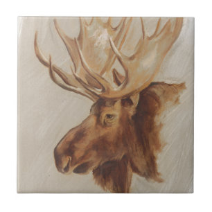Western American Animal Study Moose Portrait Tile