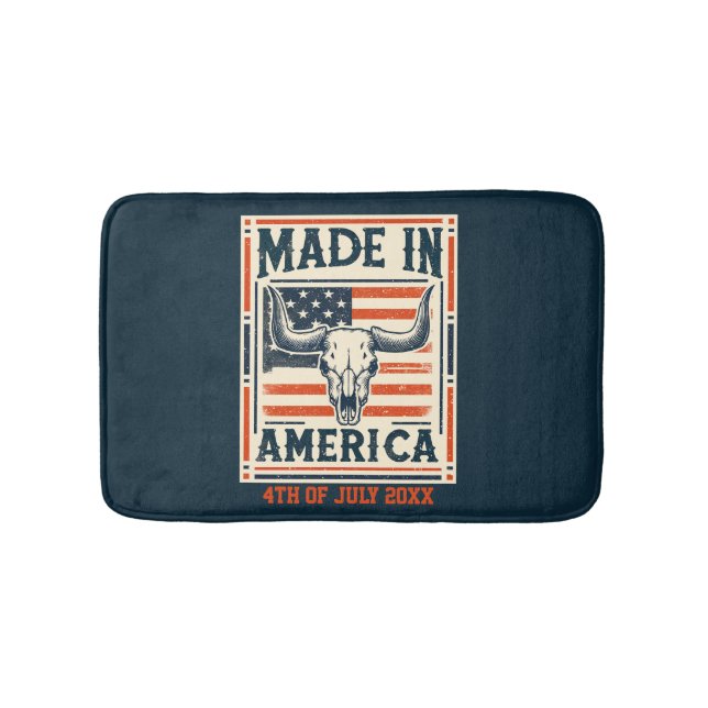 Western American Country Cow Skull 4th of July Bath Mat (Front)