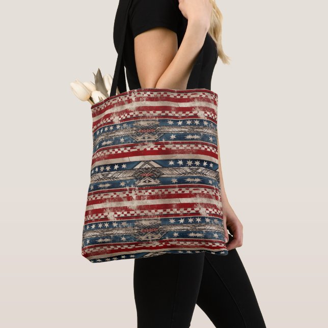 Western American Flag Tote Bag (Close Up)