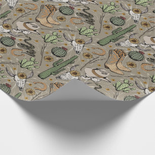 Western Americana Laughing Cowboy Skull and Cactus Wrapping Paper