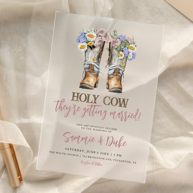 Western and Country Flowers Boots Rustic Wedding Acrylic Invitations (Creator Uploaded)