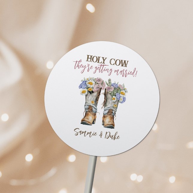 Western and Country Flowers Boots Rustic Wedding Classic Round Sticker (Creator Uploaded)