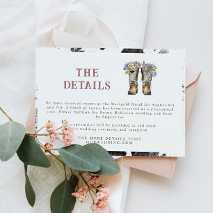 Western and Country Flowers Boots Rustic Wedding Enclosure Card