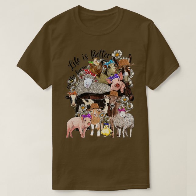 Western Animals Life Is Better On The Farm Pig Cow T-Shirt (Design Front)