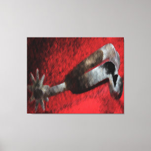 Western Art Silver Spur On Red Canvas Print