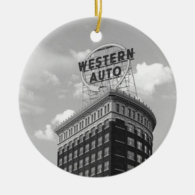 Western Auto Half Cylinder Building Ceramic Tree Decoration (Front)