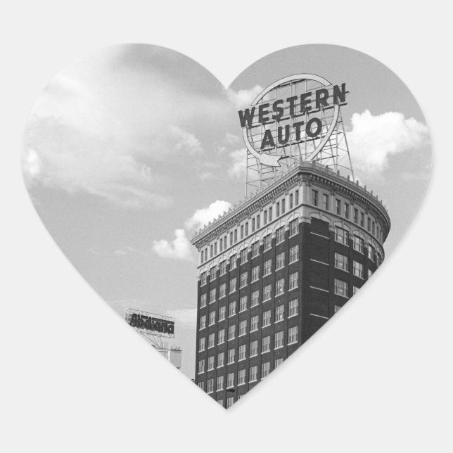 Western Auto Sign Black & White Architecture Photo Heart Sticker (Front)