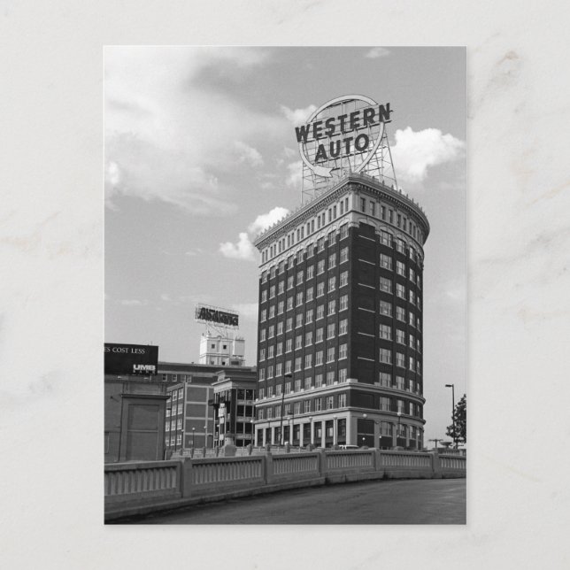 Western Auto Sign Black & White Architecture Photo Postcard (Front)
