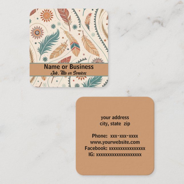 Western aztec design square business card (Front/Back)
