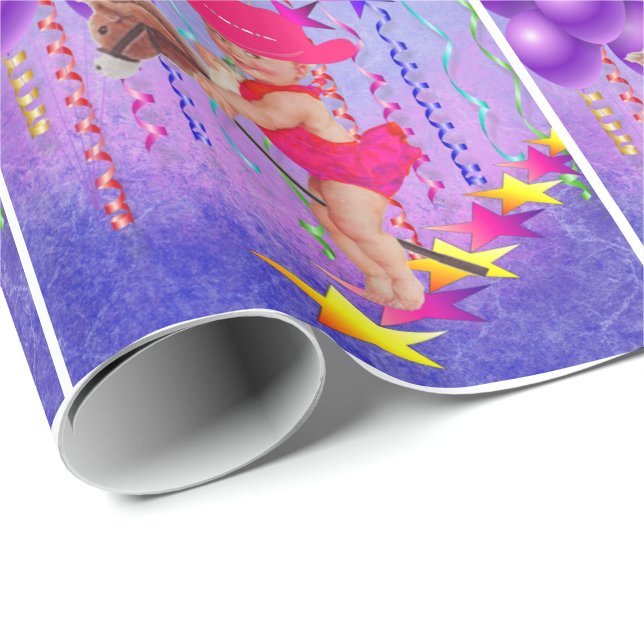 Western Baby Cowgirl On Stick Horse Gift Wrap (Roll Corner)