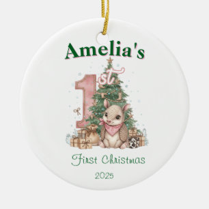 Western Baby Girl First Christmas Pink Ceramic Tree Decoration