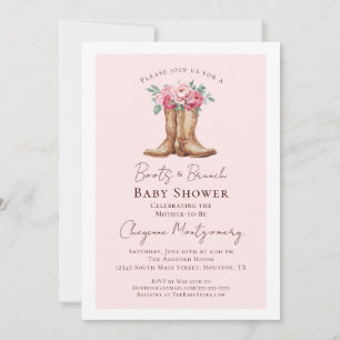 Western Baby Shower Pink Floral Boots and Brunch Invitation
