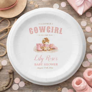Western Baby Shower Pink Little Cowgirl Paper Plate
