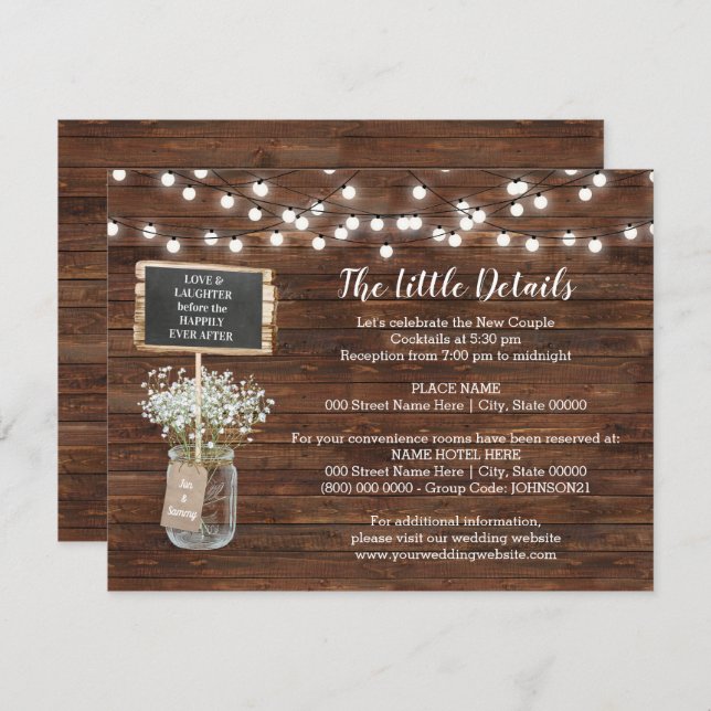 Western Baby's Breath jar wedding insert card (Front/Back)