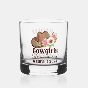 Western Bachelorette Pink Floral Cowgirl Hat Whiskey Glass