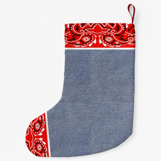 Western Bandanna and Blue Jean Faux Print Small Christmas Stocking (Back)