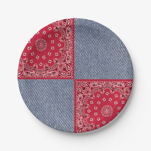 Western Bandanna And Blue Jean Print Paper Plate (Front)