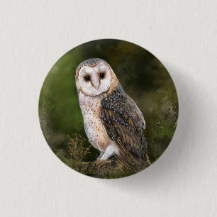 Western Barn Owl - Migned Watercolor Painting Art  3 Cm Round Badge