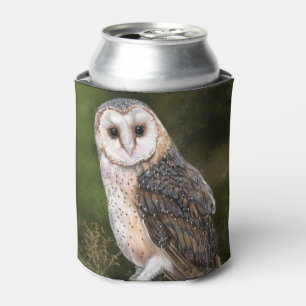 Western Barn Owl - Migned Watercolor Painting Art  Can Cooler