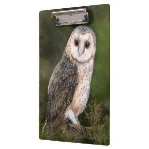 Western Barn Owl - Migned Watercolor Painting Art  Clipboard