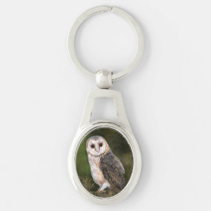 Western Barn Owl - Migned Watercolor Painting Art  Key Ring