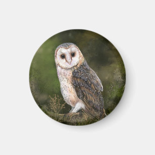 Western Barn Owl - Migned Watercolor Painting Art Magnet