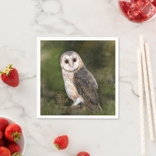Western Barn Owl - Migned Watercolor Painting Art  Napkin